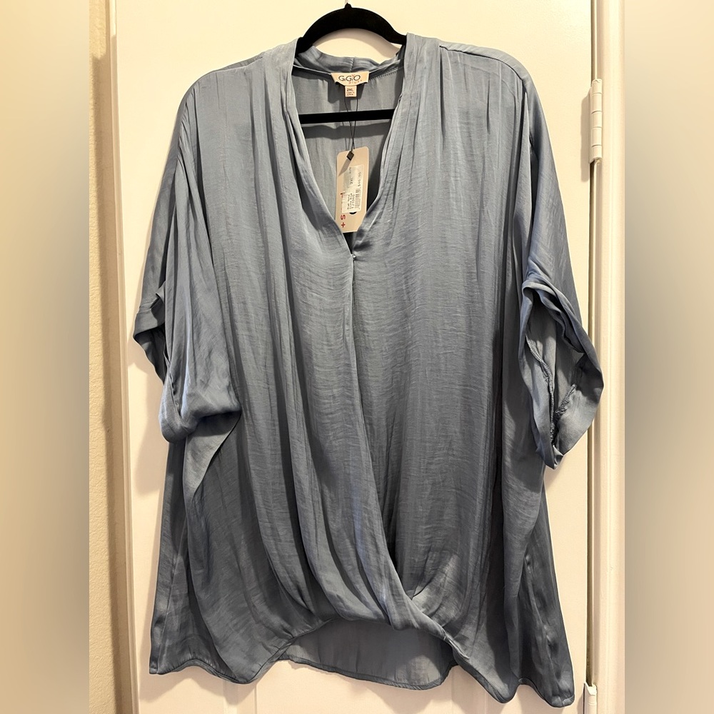 NWT Beautiful Silky Blue-Grey Blouse
